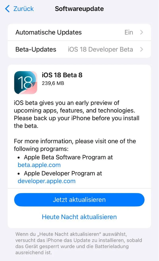 阳高苹果手机维修分享苹果 iOS / iPadOS 18 开发者预览版 Beta 8 发布 